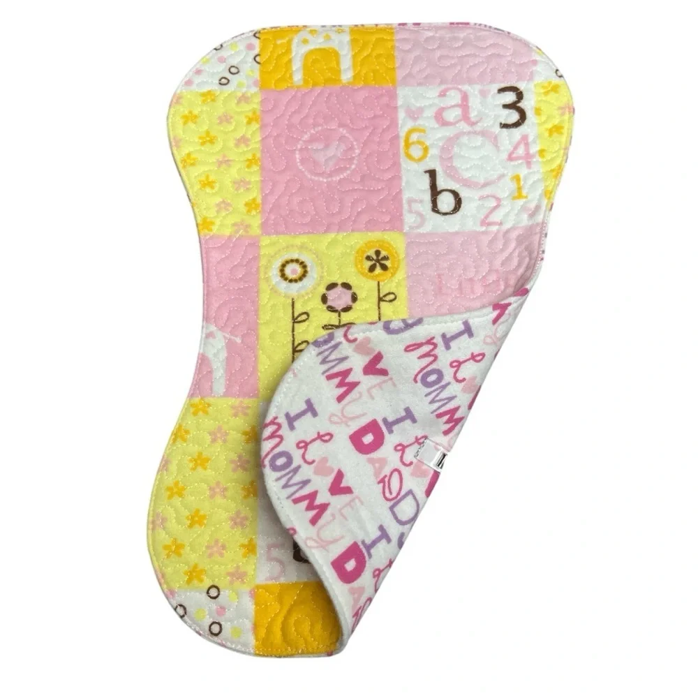 Hand Crafted Flannel Burp Cloth Contoured Padded Fabric Quilted Reversible